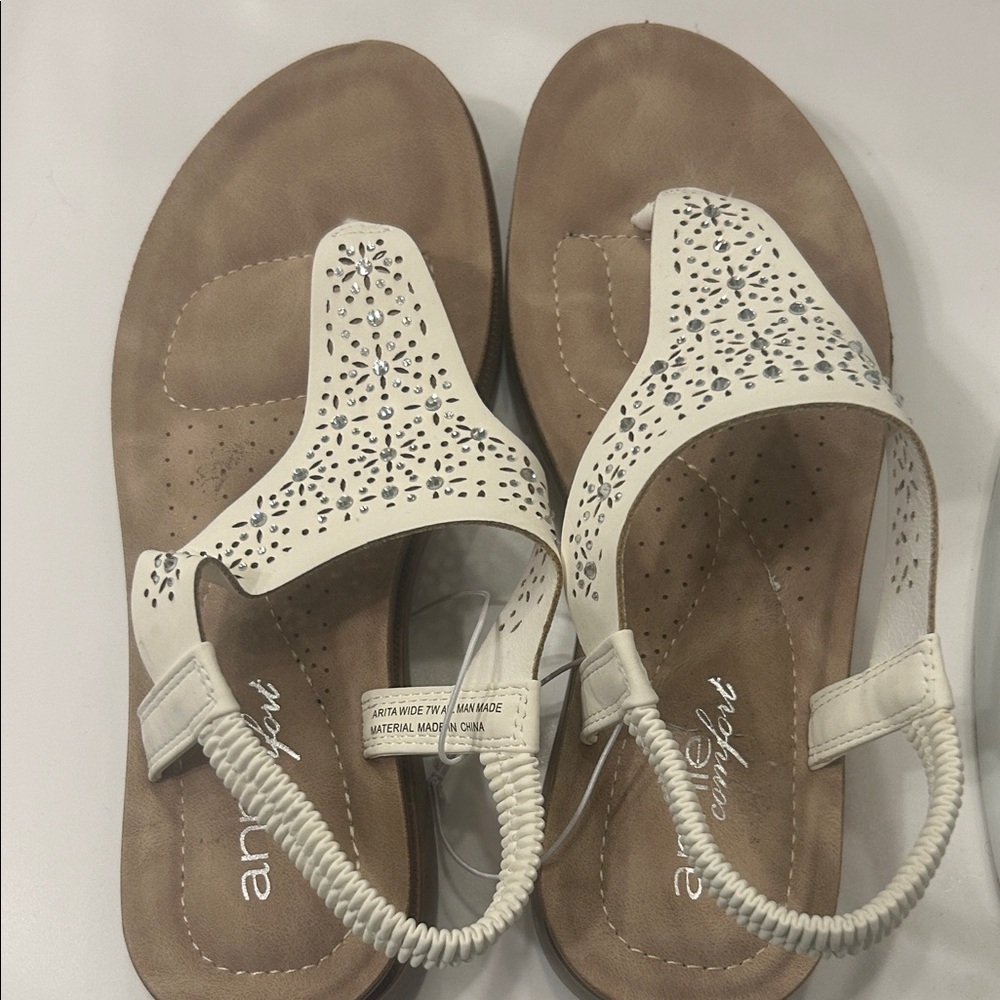 Annie White and Tan Sandals